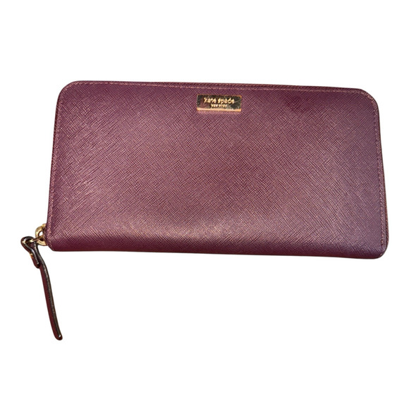 Kate Spade Neda Laurel Way Deep Plum Leather Zip Around Wallet - Picture 1 of 10